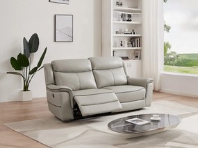 Kanapa 3-osobowa z elektryczną funkcją relax z jasnoszarej skóry - ADELIO