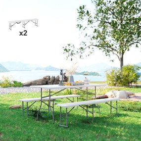 Outsunny Ławka Campingowa, Outdoor z Plastiku, Udźwig 240 kg, Biała
