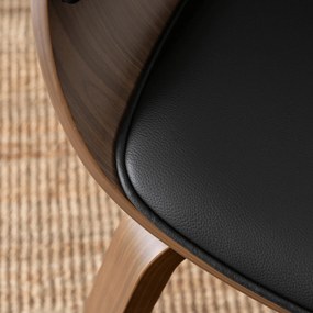 Krzesło Tapicerowane z Drewna Giętego GARY Orzech/Czarne Ekoskóra Nowoczesne Loft