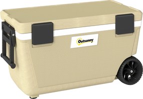 Outsunny Lodówka Turystyczna 70L Duża Pasywna Termobox do 72 Godz. Chłodzenia, z Izolacją PU Kółkami Zaworem Spustowym Uchwyt | Aosom PL