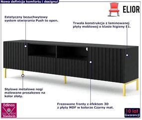 Czarna szafka rtv glamour z lamelami na złotych nogach Novila