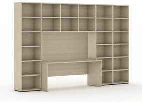 Biblioteka INTEGRO z wbudowanym biurkiem, wyższy/szerszy, 3550x700/400x2300 mm, dąb naturalny