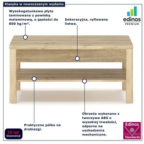 Prostokątna ryflowana ława z półką dąb artisan P2-H93