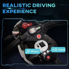 HOMCOM Elektryczny motocykl dla dzieci, światła i dźwięki, 3 km/h, ładowalny, tworzywo sztuczne i metal, Czarny/Biały