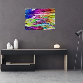 Obraz - Mur z cegły z kolorowymi płomieniami (70x50 cm)