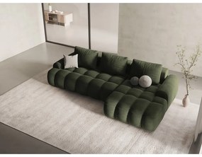 Zielony aksamitny rozkładany/ze schowkiem narożnik (prawostronny/z szezlongiem) Linz – Cosmopolitan Design