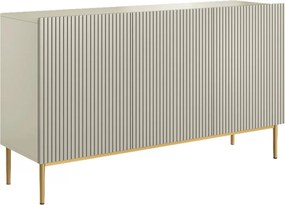Komoda Nicole 150 cm trzydrzwiowa z ryflowanym frontem - kaszmir / złote nóżki