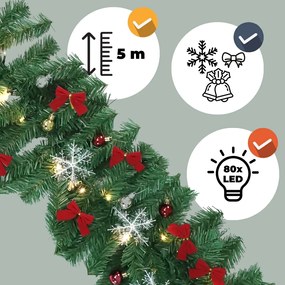 Jurhan Girlanda świąteczna ANDREA z oświetleniem, zdobiona, 5m, zielona