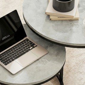 HOMCOM Nowoczesny Zestaw Stolika Kawowego 2w1, Piętrowane Stoliki z Metalową Ramą do Salonu, Sypialni, Biura, Czarny | Aosom PL