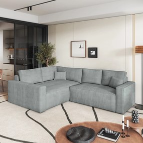 Masseno Narożnik ERONIS z funkcją spania i pojemnikiem na pościel Narozniki L, Rozkładana sofa - Jasnoszary, POSO 55