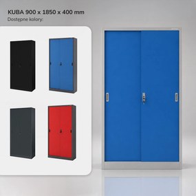 Biurowa szafa metalowa z drzwiami przesuwnymi szaro-niebieska: KUBA 900 x 1850 x 400 mm