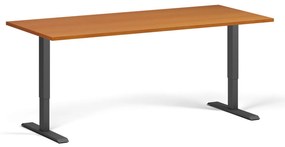 Biurko z regulacją wysokości, 180x80 cm, 1 silnik, czarna podstawa, czereśnia
