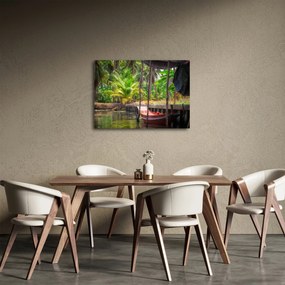 Obraz - Drewniana łódź na kanale, Tajlandia (70x50 cm)