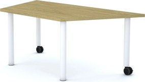 Stół szkolny z kółkami Move trapez 140x75 cm, rozmiar 4-6, blat dębowy / nogi białe