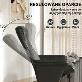 HOMCOM Fotel obrotowy ergonomiczny z podnóżkiem czarny wygodny fotel relaksacyjny do salonu do 150 kg | Aosom PL