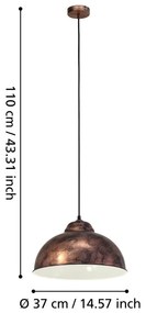 Lampa wisząca w kolorze brązu z metalowym kloszem ø 37 cm TRURO 2 – EGLO