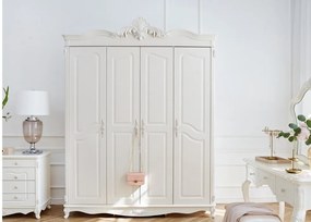 Duża szafa do sypialni Camelia ecru, 190x248 cm. Szafa dla dziewczynki, szafa do pokoju, funkcjonalnie zorganizowana szafa francuska. Meble francuskie La Perle.
