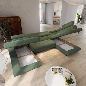 Masseno Narożnik CORENO z funkcją spania i pojemnikiem na pościel Narozniki U, Rozkładana sofa - Zielony, QUELLE 37