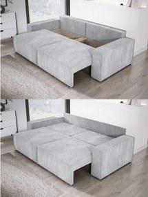 Kanapa KASJO Lewostronny Sofo-Narożnik z funkcją spania i poduszkami, 2x pojemnik POSO 110 Popielaty DOMOHOME