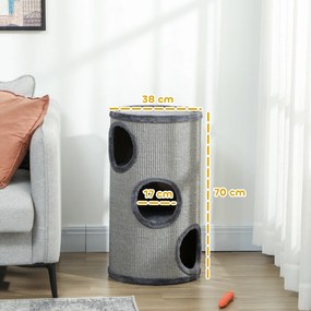 PawHut Drapak dla Kota 3 Poziomy Mata Sizalowa Szary Stabilny i Trwały 38x38x70cm Idealny dla Kotów | Aosom PL