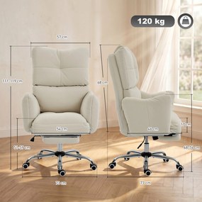 HOMCOM Fotel biurowy z podnóżkiem, ergonomiczny fotel gamingowy i komputerowy, śnieżnobiały flanel, grube wypełnienie | Aosom PL