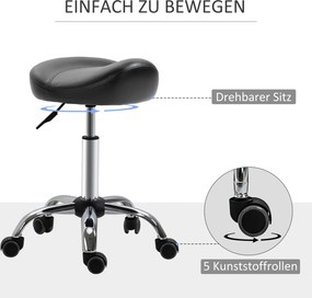 HOMCOM Taboret Salonowy z Siedziskiem Siodłowym, Regulowany, Ekoskóra, 48x48x54-69cm, Czarny
