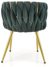 K517 krzesło ciemny zielony, złoty , glamour, plecione, velvet