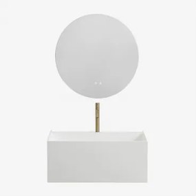 Zestaw Wiszących Mebli Łazienkowych Z Żywicy Zintegrowany Z Umywalką I Oświetleniem Led Nerine Biała - Sklum