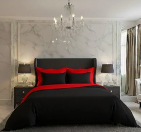 Pościel satynowa Luxury Collection czerwona / czarny, 140 x 200 cm, 70 x 90 cm
