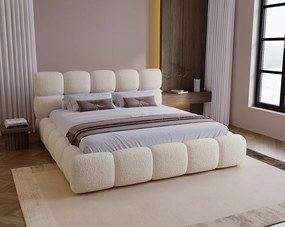 BESILIO Łóżko z grubej pianki 200x200 boucle Boston - łóżko z pojemnikiem i stelażem - Beżowy