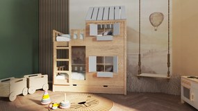 Łóżko piętrowe domek Marulla 104P z połową dachu, drabinką i oknami