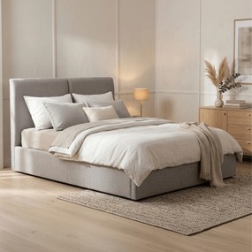 Łóżko Tapicerowane 140x200 cm MARSYLIA ze Stelażem i Pojemnikiem Dwuosobowe Szare