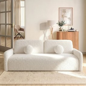 Sofa DUO Rozkładana Dwuosobowa Kremowa Boucle Japandi