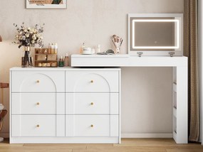 Toaleta z oświetleniem LED 105x40x80 cm - z 7 szufladami - z przegrodami do przechowywania - biała