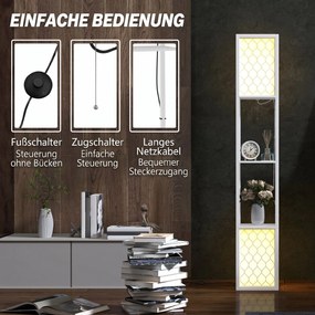 HOMCOM Lampa stojąca w nowoczesnym designie, 2 półki, łańcuszek włącznika, 26 cm x 26 cm x 156 cm, biały | Aosom PL
