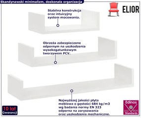 Komplet 3 Białych Półek Ściennych Horux