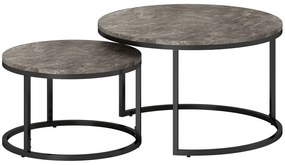 HOMCOM Zestaw 2 okrągłych stolików kawowych, wsuwane stoliki z ramą metalową, stolik salonowy z blatem imitującym marmur, stolik kawowy, Szary