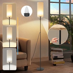 NETTLIFE Ściemnialna lampa podłogowa LED w stylu retro z abażurem z tkaniny do salonu z włącznikiem pociąganym