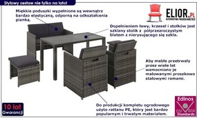 Szary zestaw mebli ogrodowych z poduszkami – Charlene