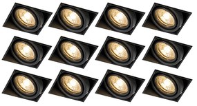 Zestaw 12 wpuszczanych reflektorów czarnych GU10 pochylnych bez obramowania - Oneon
