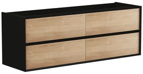 Szafka łazienkowa wisząca   pod umywalkę - Naturalny jasny i czarny - 150 cm - LANNICK