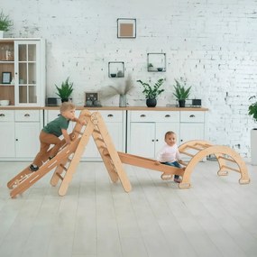 Zestaw wspinaczkowy Montessori 4 w 1: Trójkątna drabinka + łuk wspinaczkowy + zjeżdżalnia + siatka