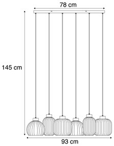 Designerska lampa wisząca czarna z przydymionym szkłem 6-źródłowa - AnaDesignerski Oswietlenie wewnetrzne