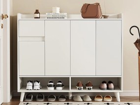 Nowoczesna szafa na buty 120×35×99 cm - 4 drzwi i 1 szuflada - biały