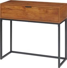 HOMCOM Stół konsolowy w stylu przemysłowym, stolik przyścienny, kredens, 1 szuflada, Brąz + Czarny