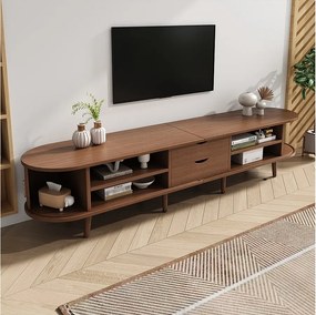 Szafka RTV do salonu - 175 x 40 x 42 cm - z 2 szufladami + drzwi teleskopowe - MDF - kolor ciemny naturalny