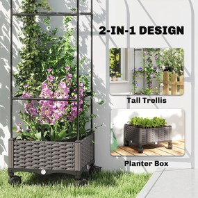 Outsunny Podwyższona grządka z kratką mobilna skrzynka na rośliny z rolką i otworem odpływowym, skrzynka 40 x 40 x 185 cm | Aosom PL