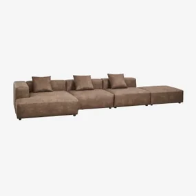 Sofa Modułowa Szezlong Narożna 3-częściowa Lewa Z Pufem (↔︎450 Cm) Bruna Zamsz W Kolorze Brązowej Kawy - Sklum