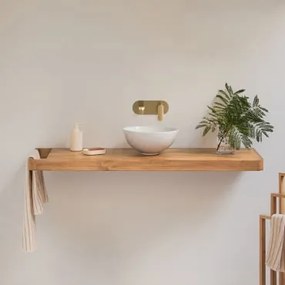 Zestaw Mebli Łazienkowych 130x45 Cm Wiszący Z Drewna Tekowego Neill Drewno Tekowe & Bezlusterkowiec & Szczotkowane Złoto Do Zabudowy Z Zaworem Spustow