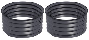 Outsunny Zestaw 2 ocynkowanych pojemników do sadzenia, Ø60 x 30H cm donice z otwartym dnem na różne rośliny, Ciemnoszary